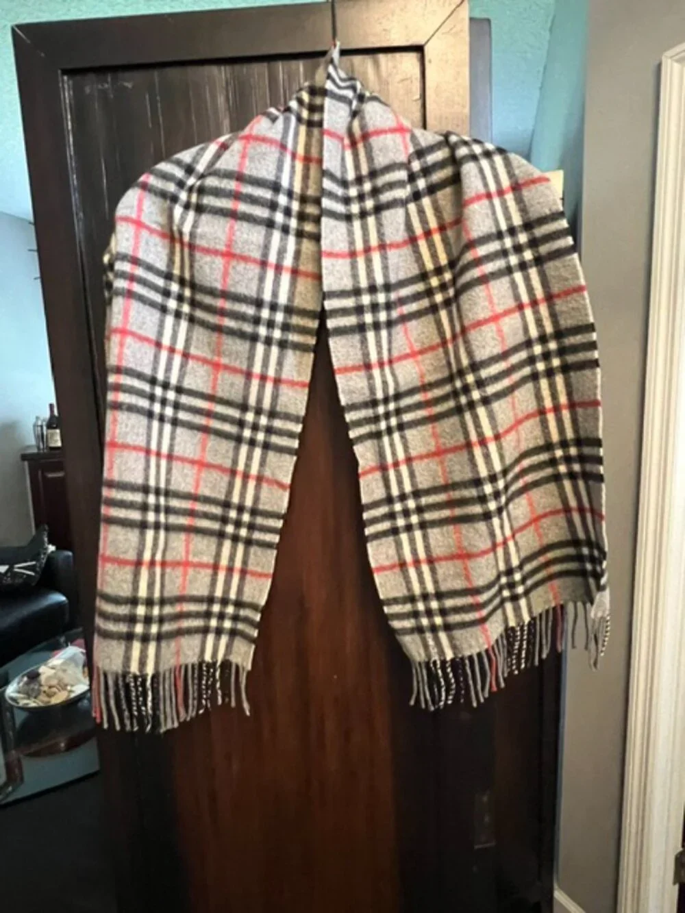 Vintage Burberrys Charcoal Gray Nova Check 100% Cashmere Scarf  Authentic vintag